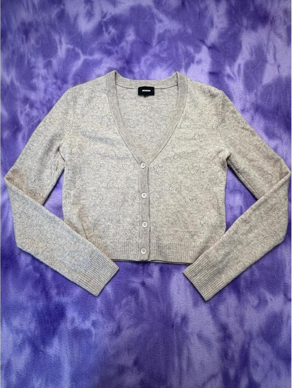 Monrow wool cashmere heart knit beige marl cardigan